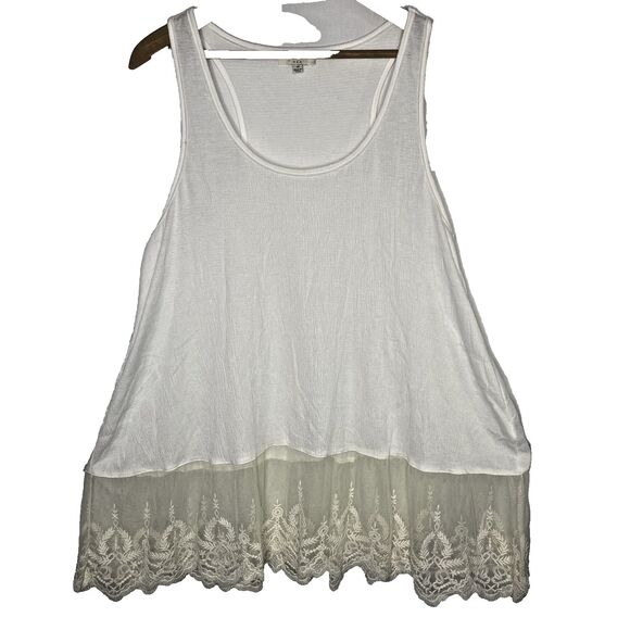 Umgee Tunic Embroidered Lace Mesh Hem Sleeveless Feminine Womens Size M Ivory - Picture 1 of 8